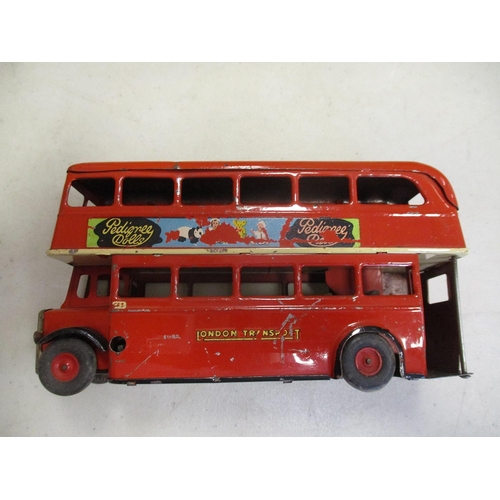 400 - Triang Minic. Tinplate range with Double Decker Bus (Pedigree Dolls), Rubbish Truck (2), Tipper Truc... 