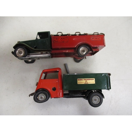 400 - Triang Minic. Tinplate range with Double Decker Bus (Pedigree Dolls), Rubbish Truck (2), Tipper Truc... 