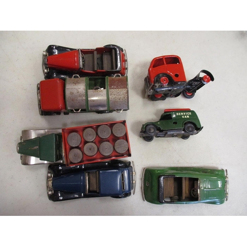 400 - Triang Minic. Tinplate range with Double Decker Bus (Pedigree Dolls), Rubbish Truck (2), Tipper Truc... 