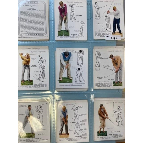 13 - Album of golf related mainly part sets with 1924 Wills Golfing (21), 1934 Churchman 3 Jovial Golfers... 