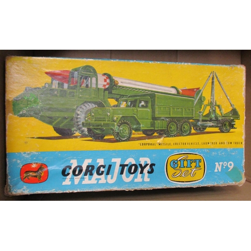 380 - Corgi toys major gift set Corporal missile with erector vehicle, launcher, and truck No 9 Fair to go... 