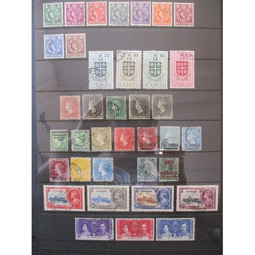 80 - BC range on loose stockleaves incl Antigua 1938-51 set to £1 M, Cayman Is 1935 SJ set M & U, Dominic... 