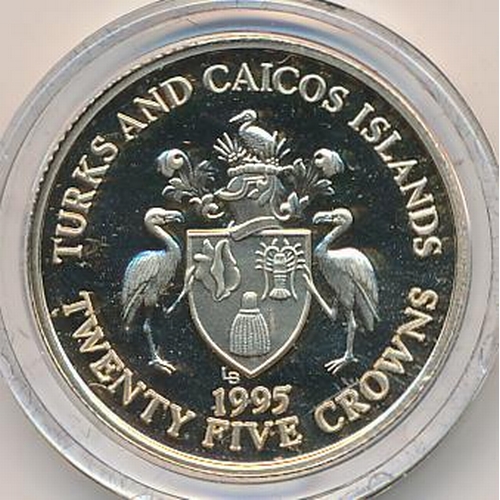 549 - Turks and Caicos. 1995 25 crowns boxed 14ct gold proof FDC, no certificate. (Y)