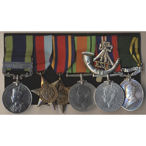 134 - 1919 India GSM North West Frontier 1930-31 clasp, 1939-1945, Africa, Burma Stars, Defence Medal, BWM... 