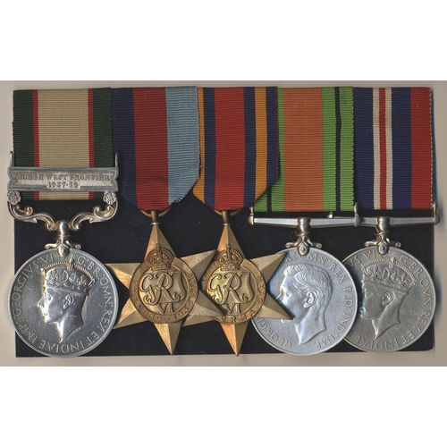 137 - 1936 India GSM North West Frontier 1936-37 clasp, 1939-1945, Burma Stars, Defence Medal and BWM to 5... 