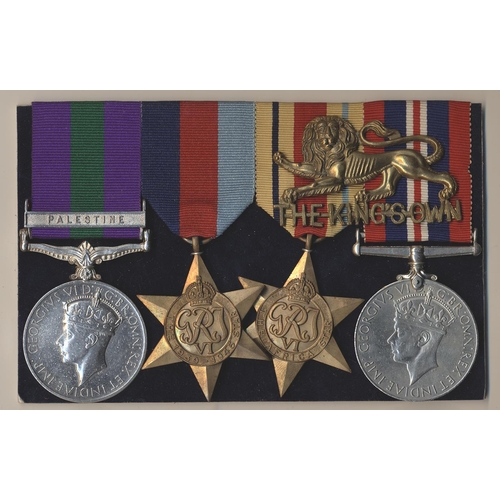 162 - 1923 GSM Palestine clasp, 1939-1945, Africa Stars and BWM to 5770283 Pte E. Addle King's Own R. near... 