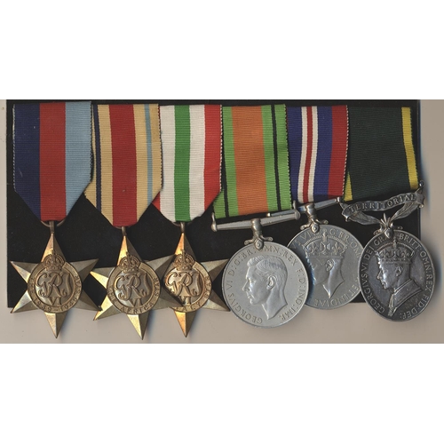 169 - WW2 1939-1945, Africa, Italy Stars, Defence Medal, BWM and KGVI Efficiency Medal (Territorial) to Lt... 