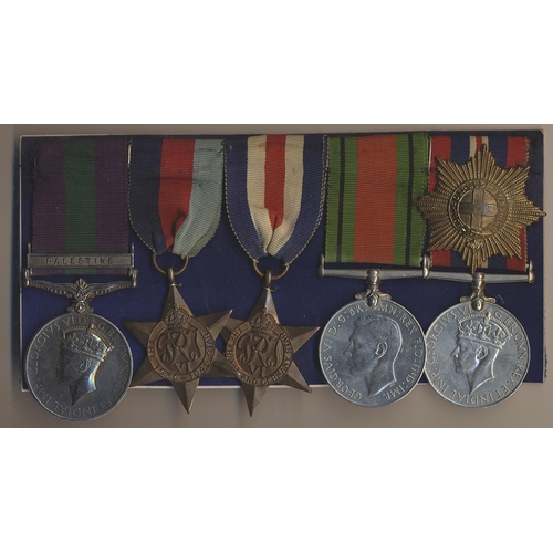 176 - 1923 GSM Palestine clasp, 1939-1945, France and Germany Stars, Defence Medal and BWM to 2656235 Gdsm... 