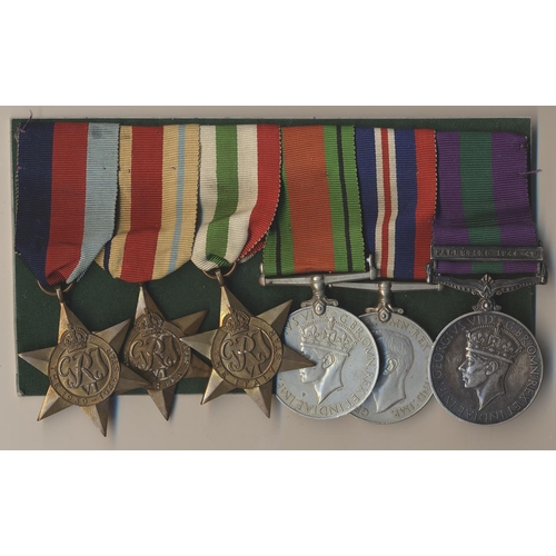 180 - 1939-1945, Africa, Italy Stars, Defence Medal, BWM and 1923 GSM Palestine 1945-48 clasp to 1588010 P... 