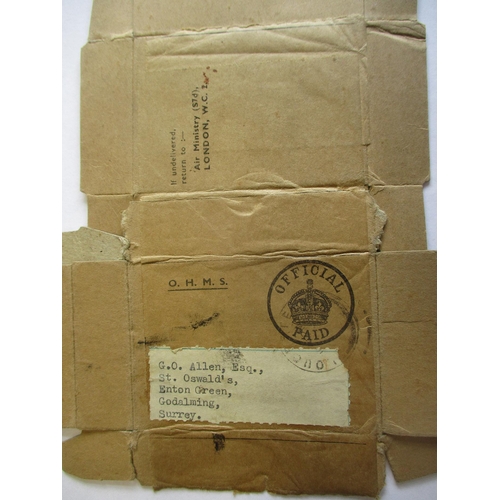 182 - WW2 RAF condolence slip named to Flying Officer R.G. Allen & crushed Air Ministry medal box of issue... 