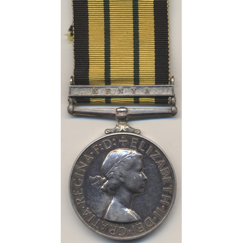 194 - 1902-56 Africa GSM Kenya clasp to 23102208 Pte C.  Wilkins K.S.L.I. extremely fine. (Y)