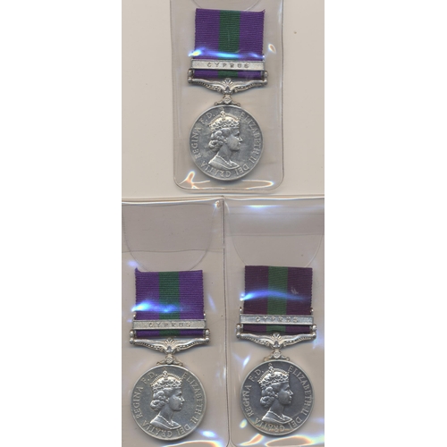 197 - 1923 GSM Cyprus clasp to 23260617 Pte C. Gilmour K.O.Y.L.I., 23441540 Pte M. Batstone R.W.K. and 232... 