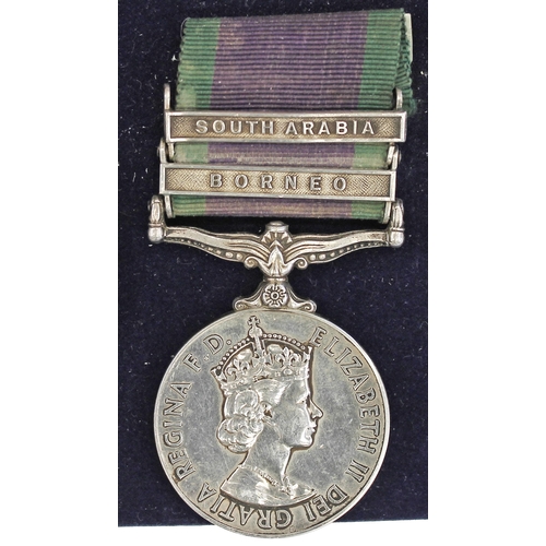 203 - Rare Aden casualty's 1962 GSM 2 clasps Borneo, South Arabia to 23847836 Pte J.T. Hunter A. & SH top ... 