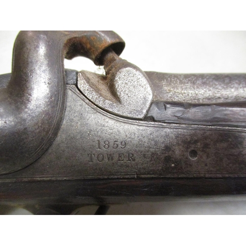 214 - 1859 Enfield Tower Pattern 3 band percussion cap rifle, converted from flintlock, lockplate marked c... 