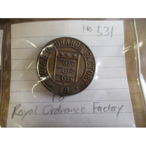 231 - Royal Ordnance Factory lapel and pin badges with factory No 7, 8, 13, 14, 18, Enfield Small Arms Fac... 