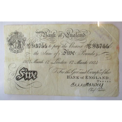 266 - E. M. Harvey. 1923 (16th Feb) white £10 fine (Duggleby B209a) and 1924 (12th March) white £5 fine (B... 