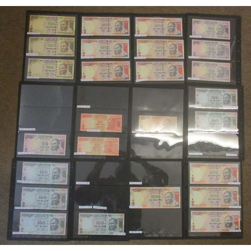 290 - India. Uncirculated 2010s collection, with 1000 rupees 2011 (2), 2012 (3), 2013 (3), 2014 (2), 2015 ... 