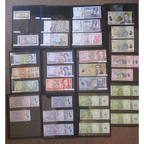 293 - Romania. 1990s-2010s uncirculated range on album leaves, with 1000000 leu 2003, 500000 leu (1), 1000... 