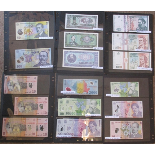 293 - Romania. 1990s-2010s uncirculated range on album leaves, with 1000000 leu 2003, 500000 leu (1), 1000... 