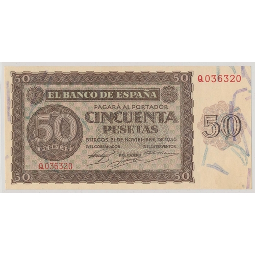 295 - Spain. 1936 (21 Nov) 50 pesatas Q036320 very fine. (See photo) (N)