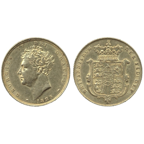 337 - IG lot - documents required. 1825 bare head sovereign good very fine, cleaned. (See photo) (Y)