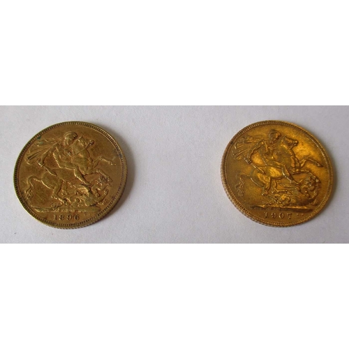 352 - IG lot – documents required. Pair of sovereigns with 1896 fine and 1907 fine, also includes 'The Arm... 