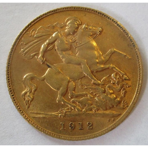 375 - IG lot - documents required. 1912 half sovereign fine. (Y)