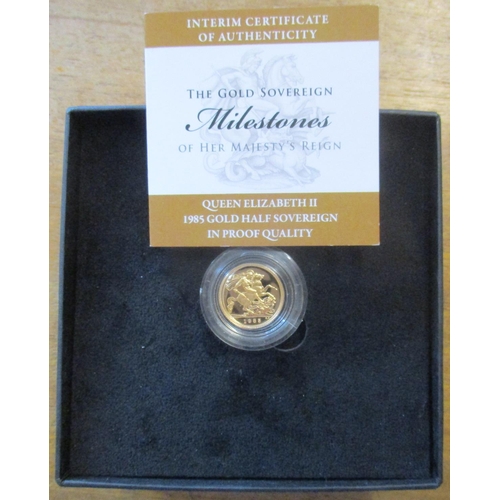 402 - IG lot - documents required. 1985 boxed proof half sovereign FDC. (R)