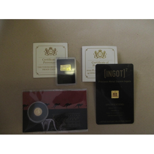 444 - IG lot – documents required. Small 24ct range with ingots, 1g, 0.5g and Australia $2 0.5g plus 14ct ... 