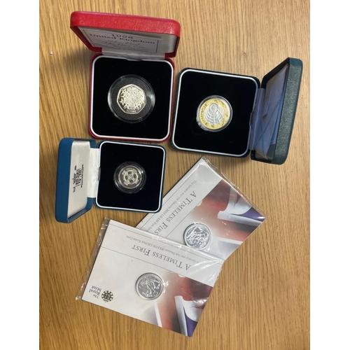 502 - Collection with boxed silver proofs FDC including 5p twin set 1990, 10p twin set 92, 50p 98, £1 1983... 