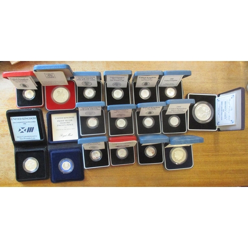 510 - Range of boxed silver proofs FDC, with piedfort £1 1988, piedfort 20p 1982, £2 1986, £1 1983, 84, 85... 