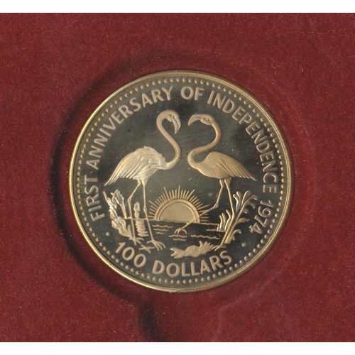 546 - Bahamas. 1974 First anniversary of independence $100 boxed proof FDC. (Y)