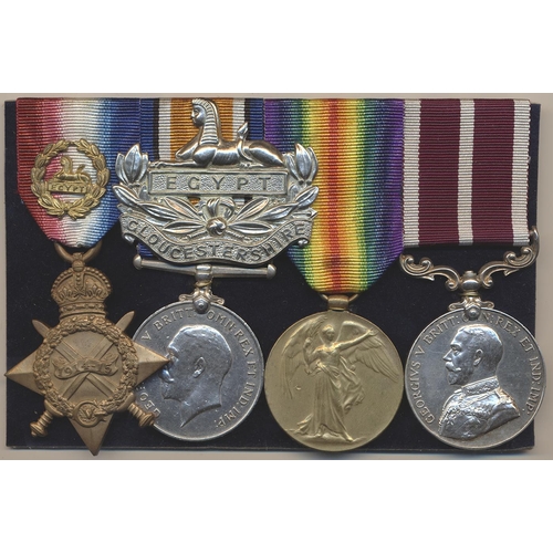 91 - WW1 Meritorious Service Medal and 1914-15 trio to 1332  Sjt A.S. Speller Glouc R. (L.Cpl on Star, 8/... 