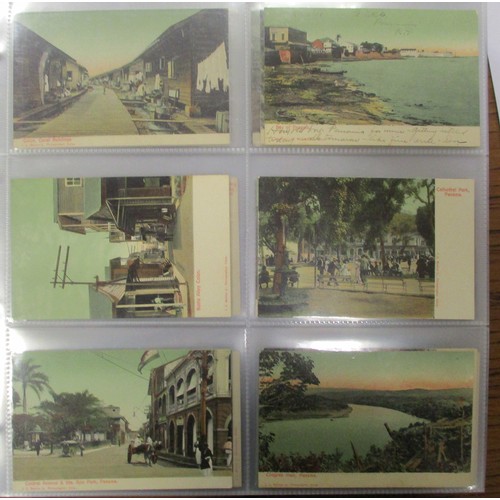 169 - Foreign. Panama coln. in modern album. Early cards incl. Maduro pub. double views (see photo). Wharf... 