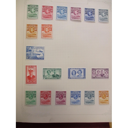 13 - BC A to Z KGV-KGVI M coln in ‘The Stamp Album’ incl 1938-51 set to 1s, Gambia 1935 SJ, Mauritius 193... 