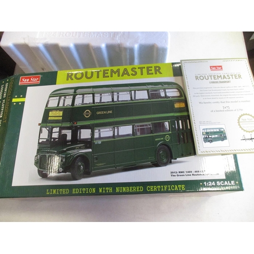 389 - Sun Star. 1/24 Scale Routemaster Buses with Green Line RMC 1469 - 469 CLT No 2912 No 1471/1750, and ... 