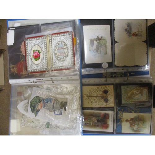 223 - Ephemera. Misc. coln. in 3 albums. Victorian greetings cards incl. Valentines. Mechanical (see photo... 