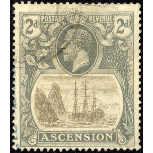 160 - Ascension. Three varieties on stockcard with 1924-33 1d “broken mainmast” M (SG11a) Cat. £140 & 2d “... 