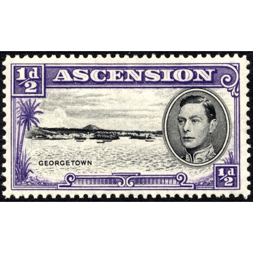 160 - Ascension. Three varieties on stockcard with 1924-33 1d “broken mainmast” M (SG11a) Cat. £140 & 2d “... 