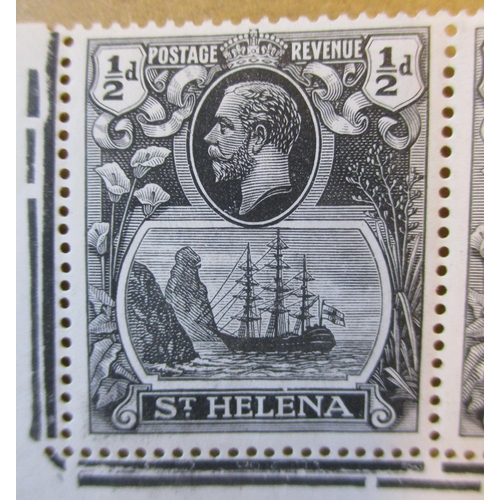 237 - St. Helena. 1922-37 small seln of varieties with ½d grey and black “cleft rock” UM in corner margina... 