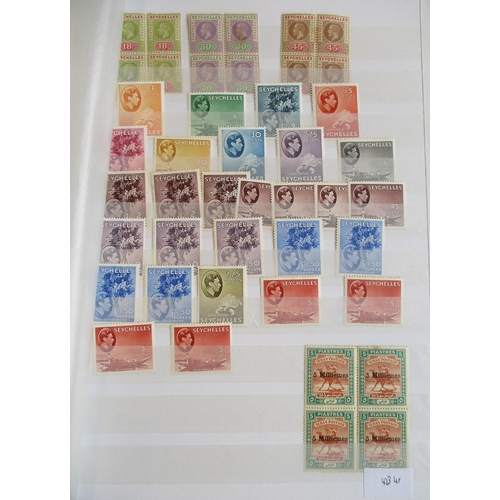 3 - BC, majority KGV-KGVI, mainly mint coln in stockbook. Good range of countries incl Malaya, Seychelle... 