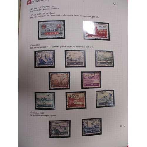 329 - Switzerland. Early to Modern M/U coln in two albums, incl 1941 Airs set to 5f, 1945 PAX vals to 3f, ... 