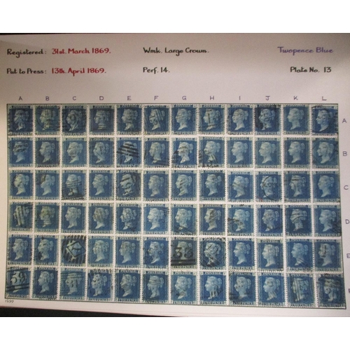 375 - 1864-1879 U penny red reconstruction sheets from plate 72 to 209 across five albums, few complete wi... 