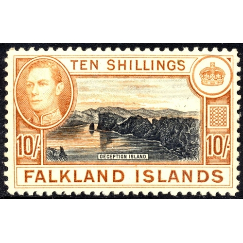 184 - Falkland Islands. Small seln on loose album pages with 1938-50 set to £1 M/UM (10s & £1 being UM) wi... 