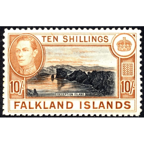 184 - Falkland Islands. Small seln on loose album pages with 1938-50 set to £1 M/UM (10s & £1 being UM) wi... 