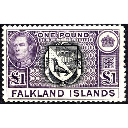 184 - Falkland Islands. Small seln on loose album pages with 1938-50 set to £1 M/UM (10s & £1 being UM) wi... 