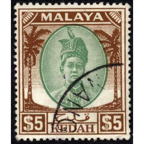 202 - Kedah. FU range on loose album pages incl 1937 Sultan Abdul Hamid Halimshah set to $5, 1948 RSW set,... 