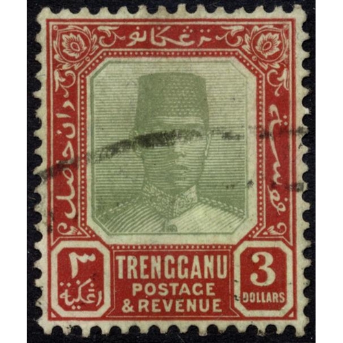 219 - Trengganu. FU range on loose album pages incl 1921-41 set to $3 with wmk Mult Crown CA $5, 1941 2c o... 