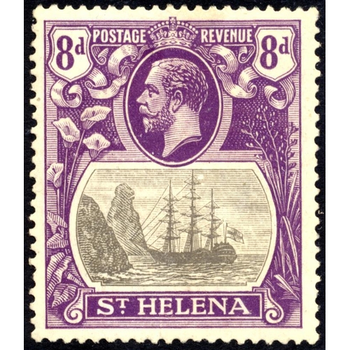 237 - St. Helena. 1922-37 small seln of varieties with ½d grey and black “cleft rock” UM in corner margina... 