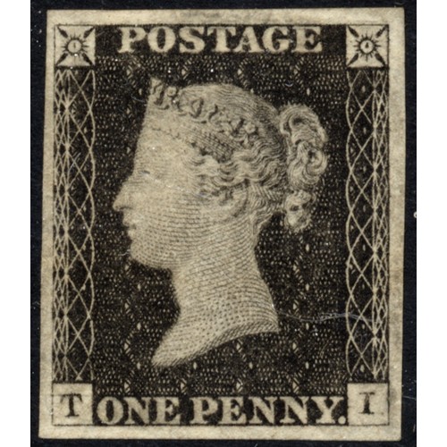 378 - 1840 1d black, Plate 2 State 2 IMPRIMATUR lettered TI, M. Clear large margins, very fine. With R.P.S... 